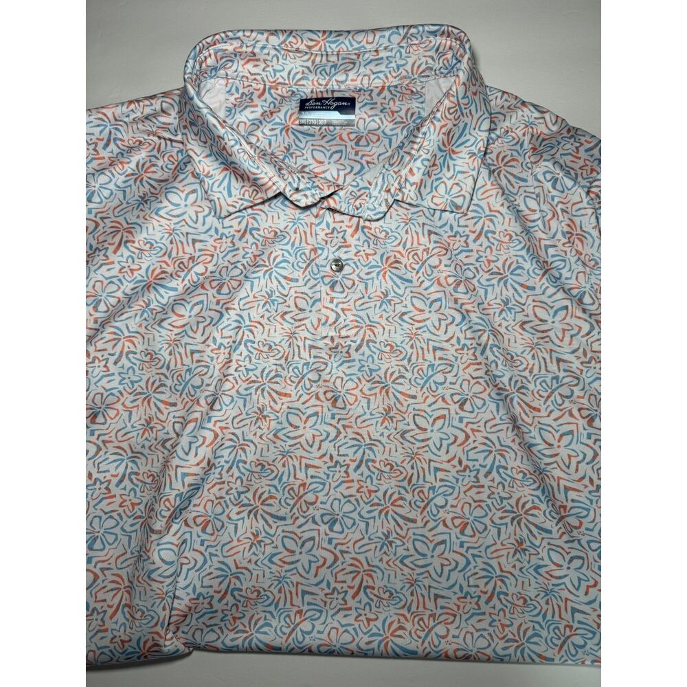 Ben Hogan Performance Polo Shirt Mens 3XL White Blue Orange Floral Golf Shirt